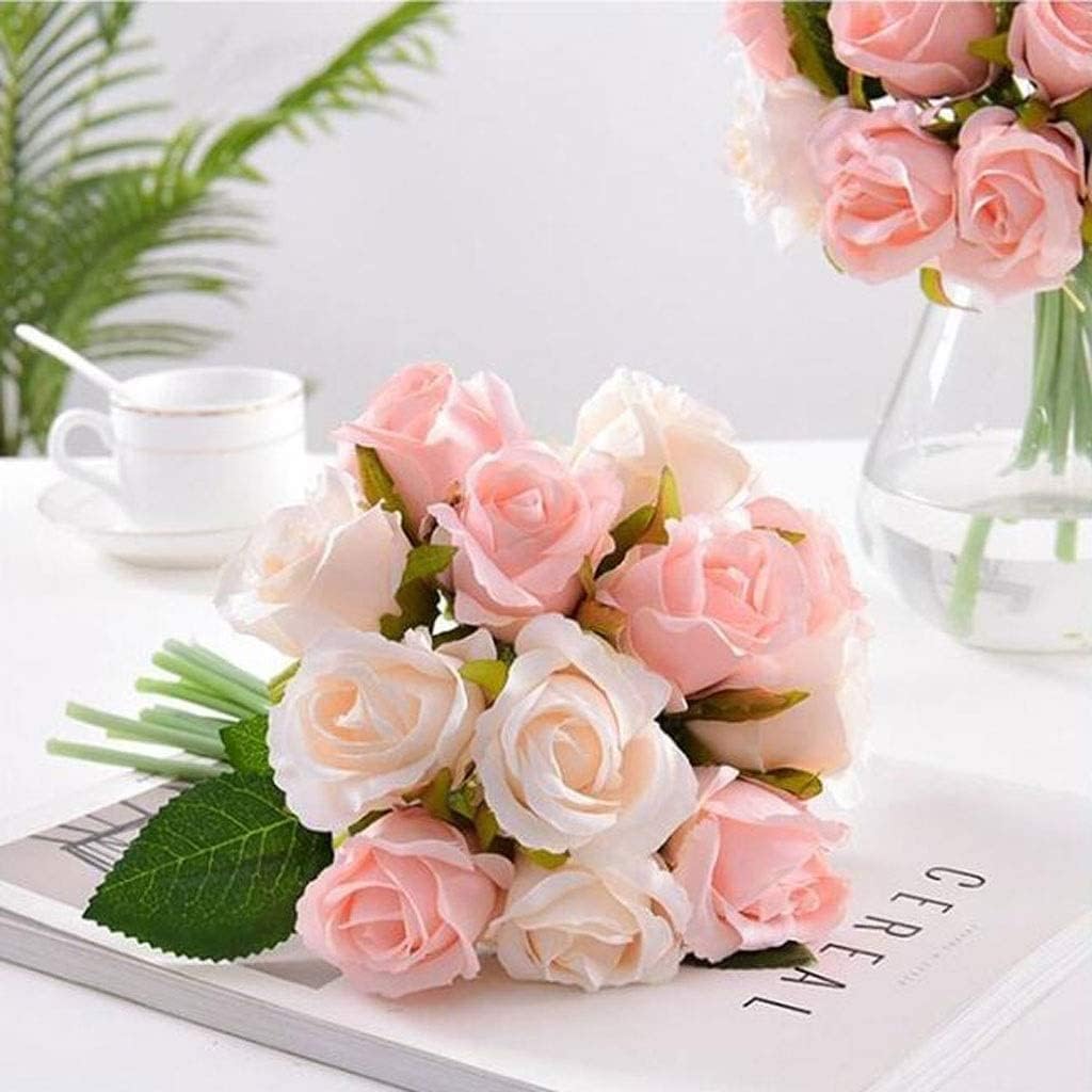 Gerrit Artificial Rose Flowers 12 Heads Silk Bouquet in Vase