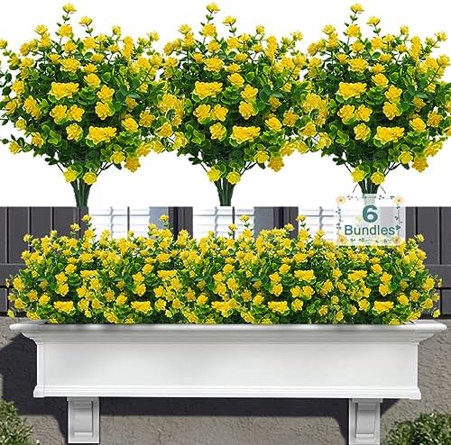 6 Bundles Artificial Fall Flowers Yellow UV Resistant