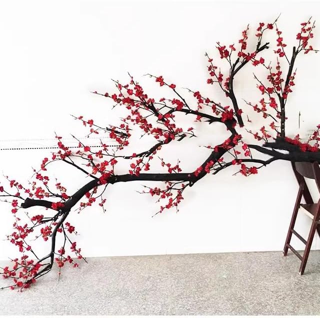 Red Silk Artificial Plum Blossom Flowers 1mx08m