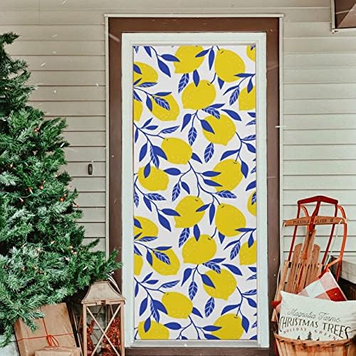 Poeticcity Tropical Yellow Lemons Blue Leaves Door Cover 36x98 Inches