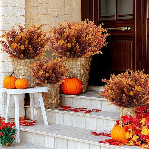 12 Bundle Artificial Fall Flowers Brown Eucalyptus