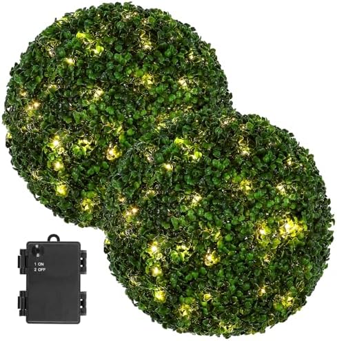 Le Serein 2 Pcs Pre-Lit Faux Topiary Ball Outdoor Decor