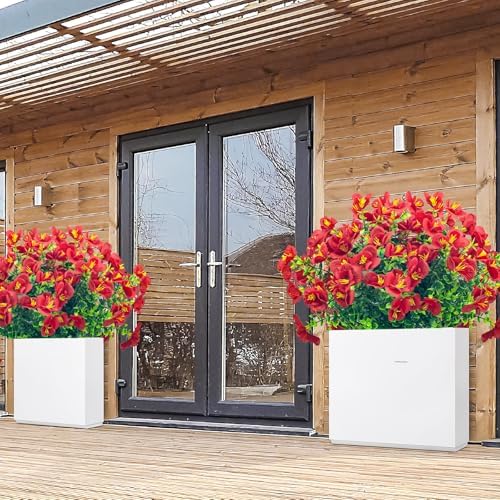 8 Bundles Artificial Flowers Outdoor UV Resistant Faux Plants Set