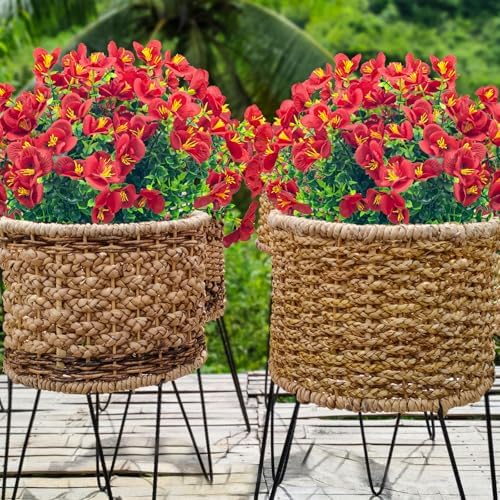 8 Bundles Artificial Flowers Outdoor UV Resistant Faux Plants Set