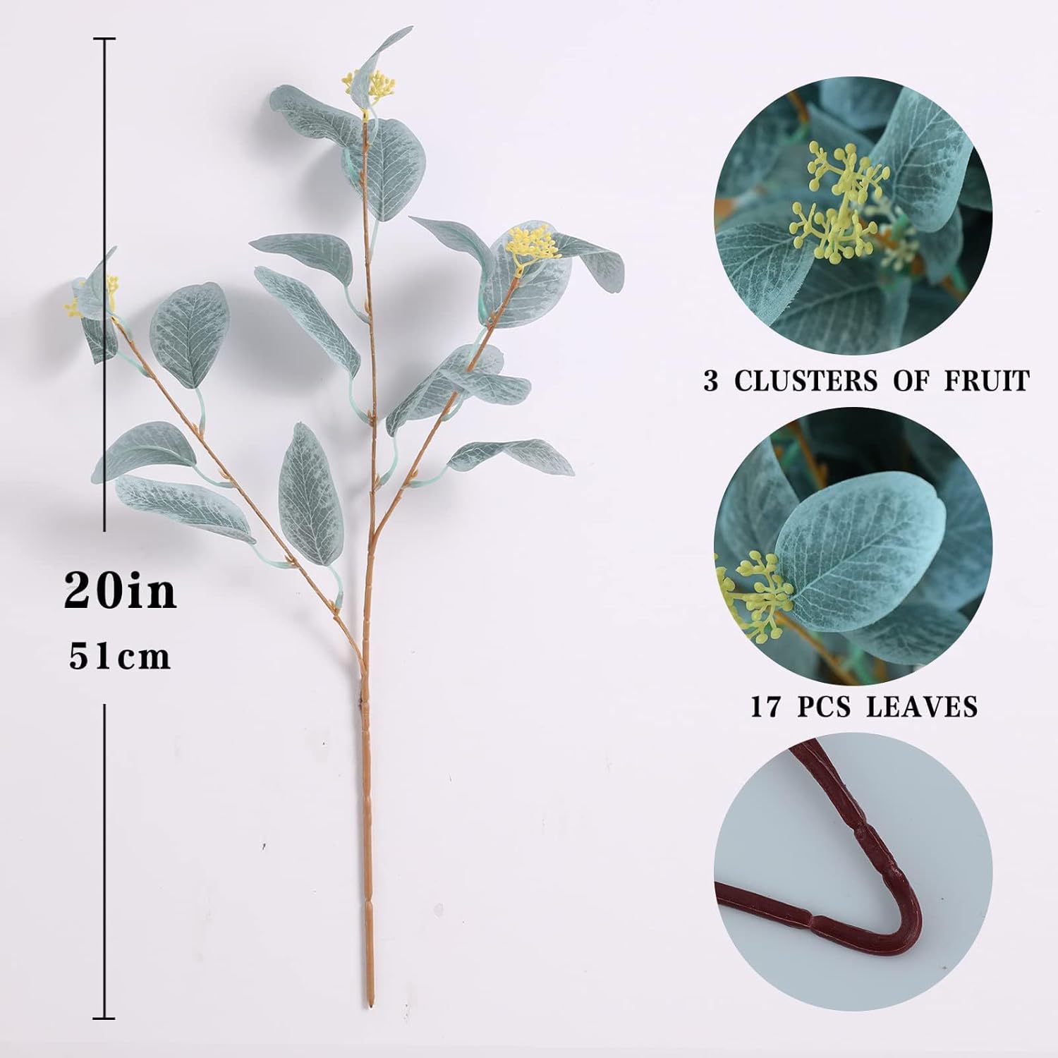 Rosscer 12Pcs Artificial Eucalyptus Stems with Leaves and Berries