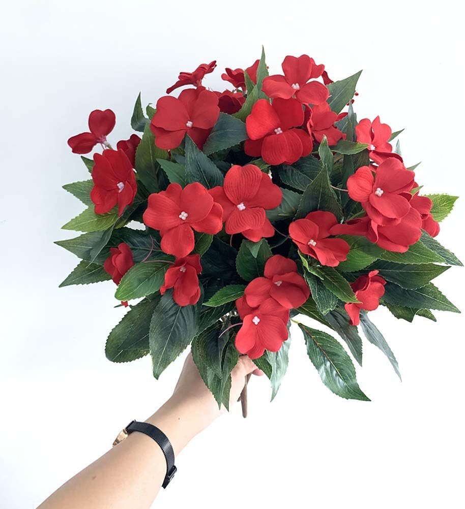 Lopkey Artificial Impatiens Bouquet for Home Decor and Garden