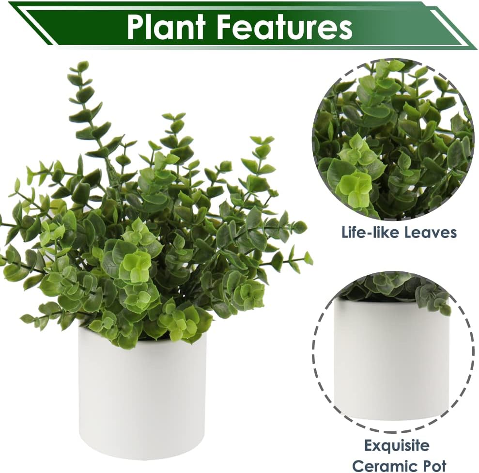Briful Mini Fake Plants Set of 2 Eucalyptus Rosemary