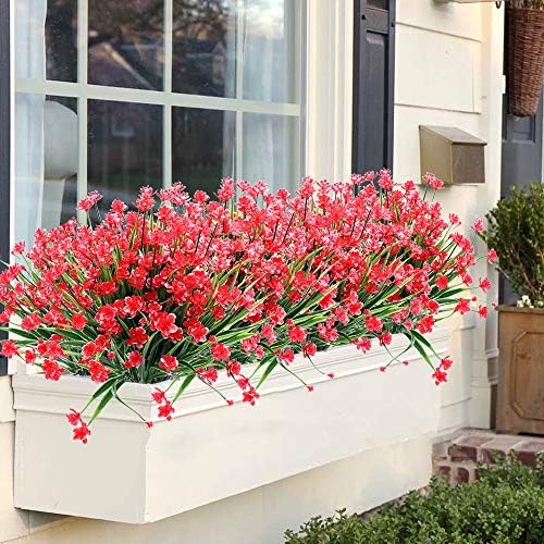 8 Bundles Artificial Fake Flowers UV Resistant Red