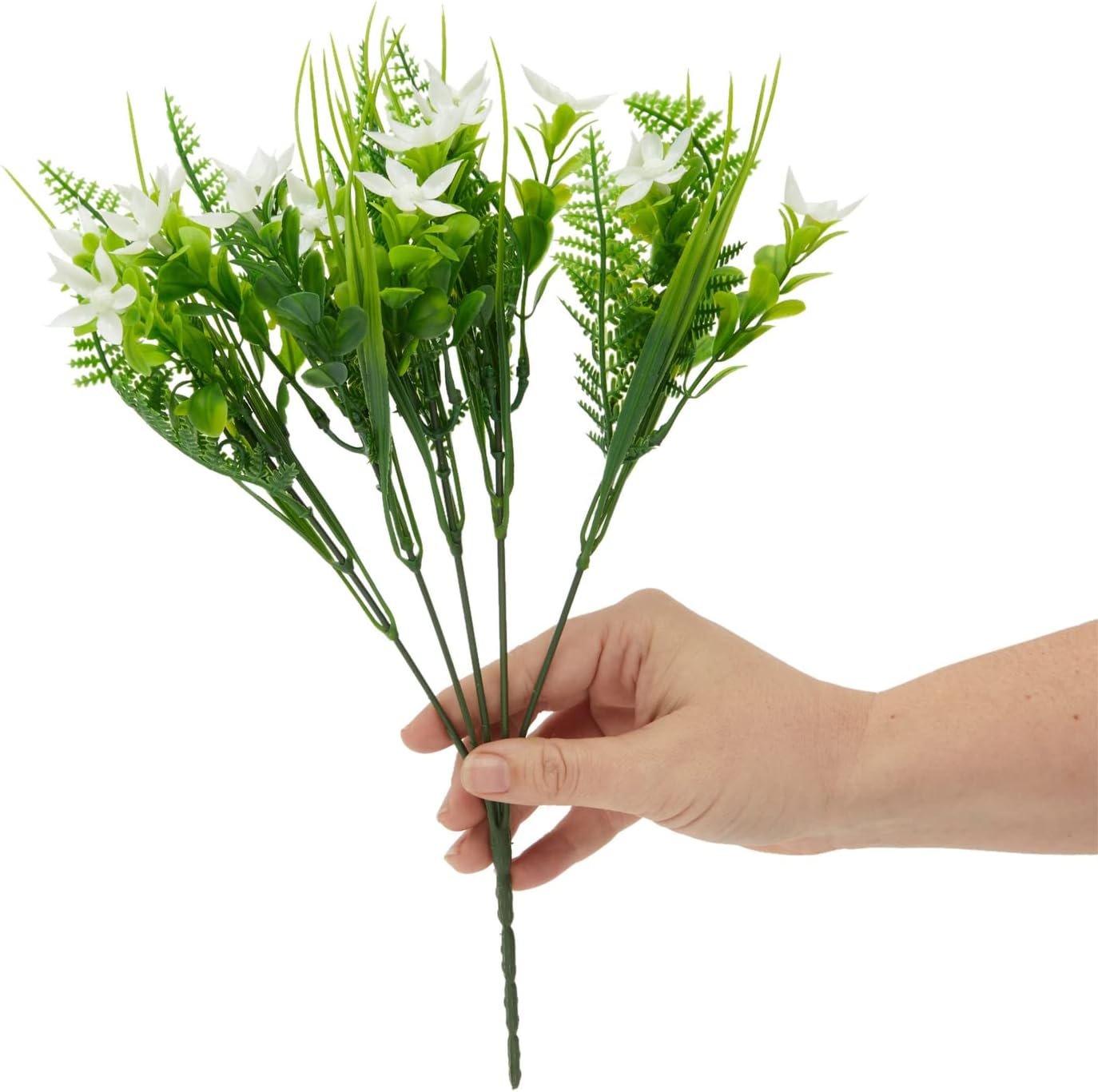 Bright Creations White Artificial Flowers with 2 Cone Vases for Cemetery