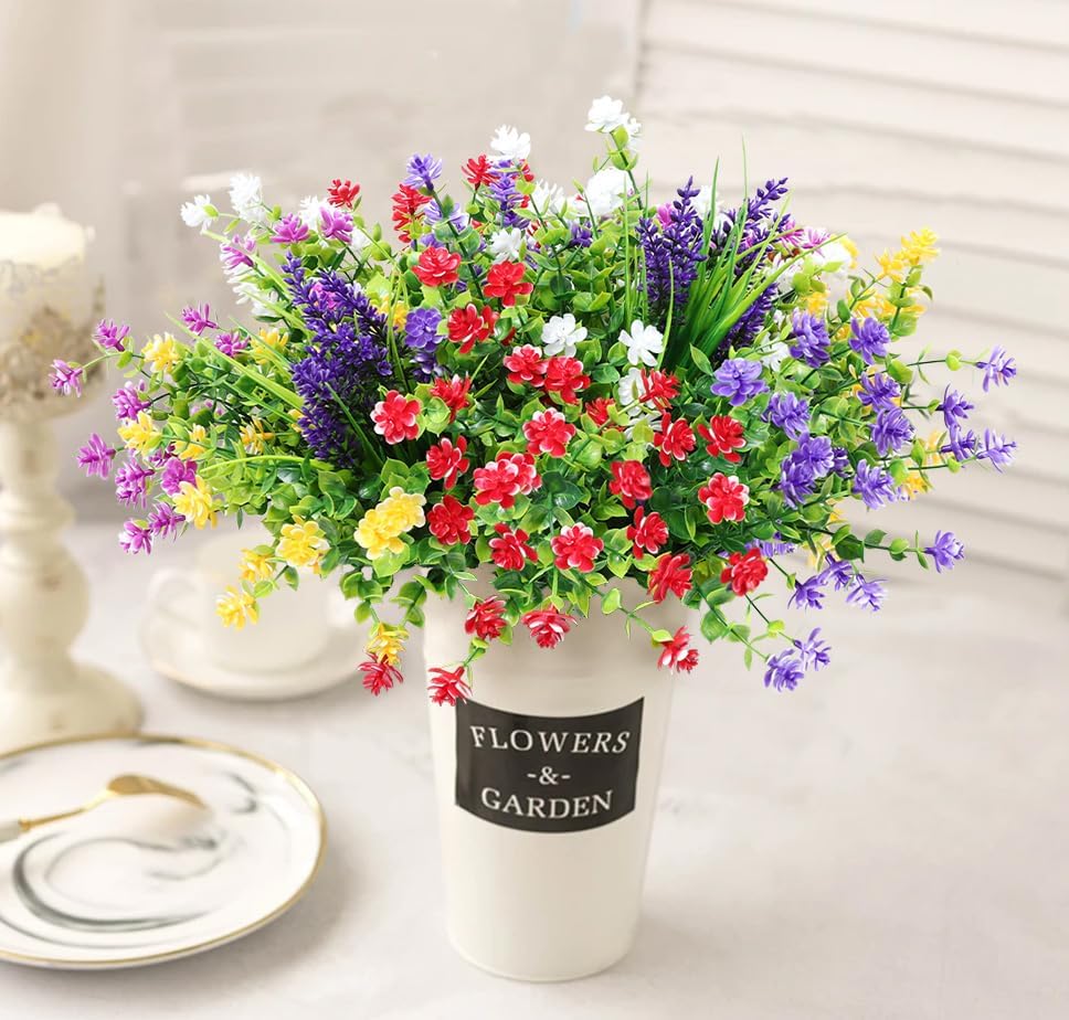 12 Bundles Artificial Eucalyptus Flowers UV Resistant Outdoor Decor