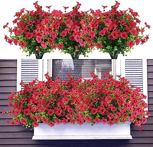 12 Bundle Artificial Flowers Outdoor UV Resistant Realistic Red