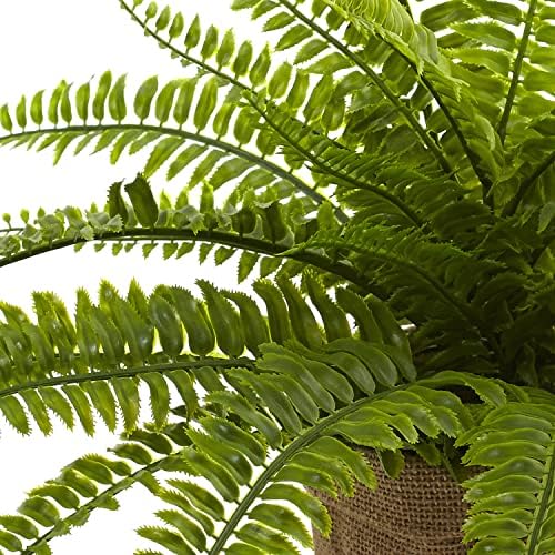 Nearly Natural Boston Fern with Burlap Planter Set of 2