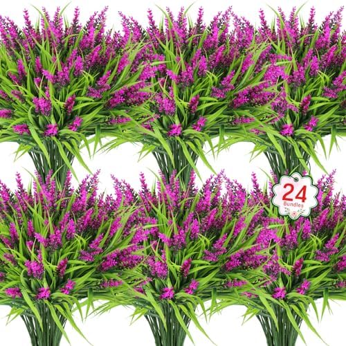 Ouddy Decor 24 Bundle Artificial Fuchsia Lavender Flowers
