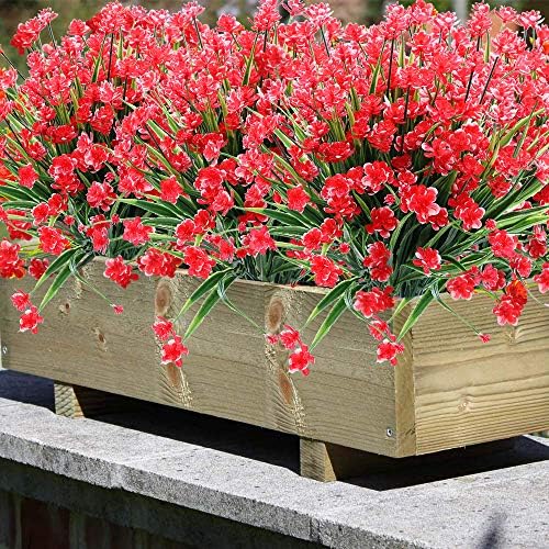 8 Bundles Artificial Fake Flowers UV Resistant Red