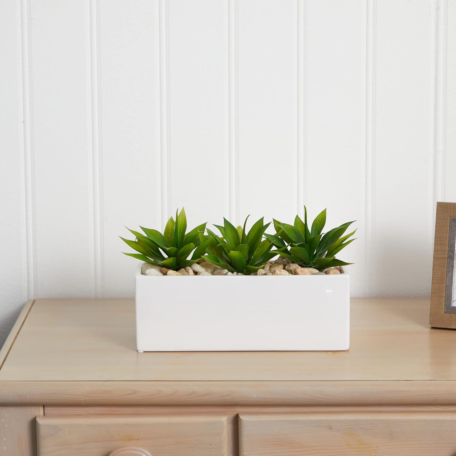 Nearly Natural 6916 Agave Succulent in Green Rectangular Planter
