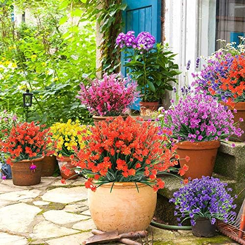 KLEMOO Artificial Flowers 8 Bundles UV Resistant Decor