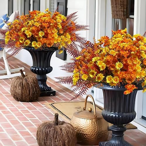 KAFDY Artificial Mums Fall Flowers 12 Bundle UV Resistant