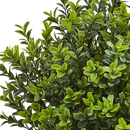 Nearly Natural Boxwood Evergreen Artificial Plant in White Vase
