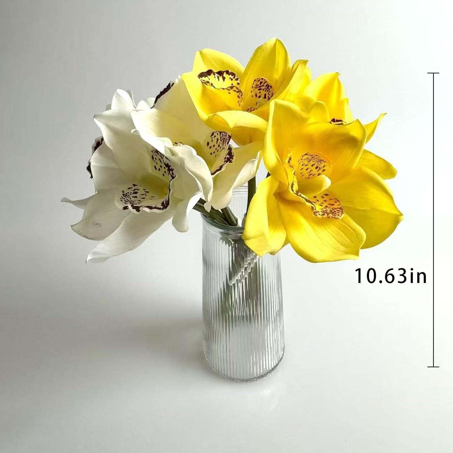 8Pcs Real Touch Artificial Orchids Bouquet Set White and Yellow