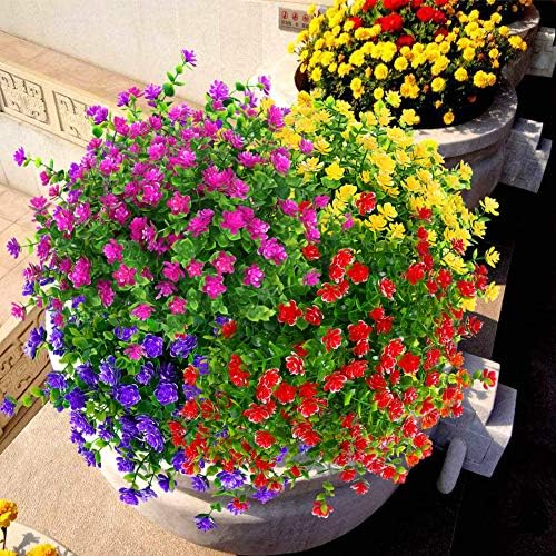 6 Bundles Artificial Boxwood Flowers Red UV Resistant Fake Plants