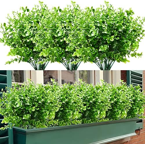 8 Bundles Artificial Boxwood Stems Faux Plants for Home Garden Office Wedding