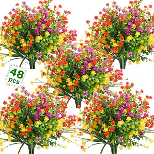 WILLBOND 48 Artificial Flowers Outdoor Decor Set