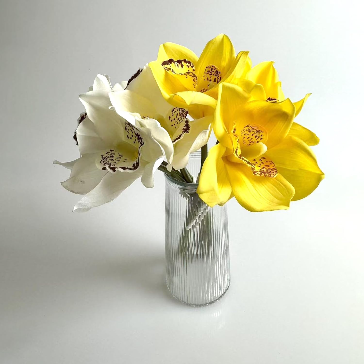 8Pcs Real Touch Artificial Orchids Bouquet Set White and Yellow