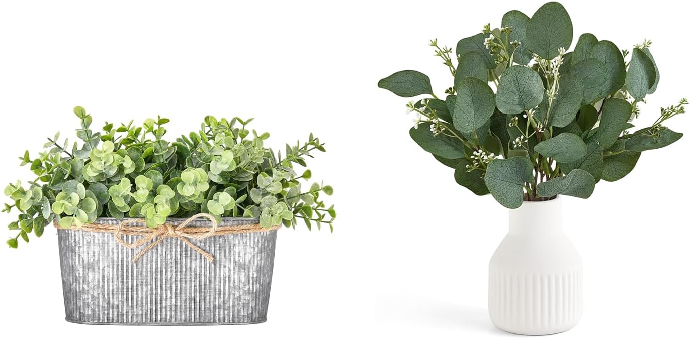 Dahey Artificial Eucalyptus Plants in Ceramic Vase Centerpiece Decor