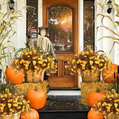 12 Bundles Artificial Fall Flowers for Outdoor Decor