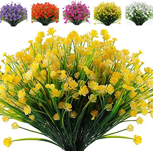 RECUTMS 12 Bundles Artificial Flowers and Grass for Outdoor Use