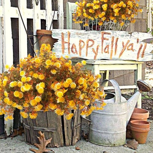 12 Bundles Artificial Fall Flowers for Outdoor Decor