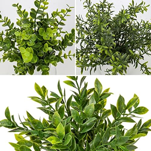 Hollyone 3 Pack Artificial Potted Plants Eucalyptus Rosemary ZZ Plant