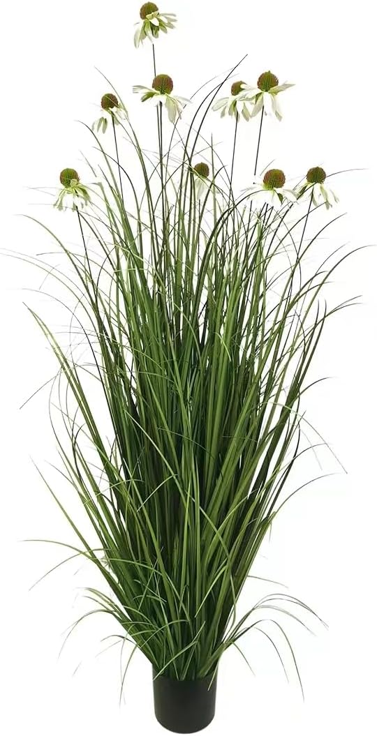 46-Inch Artificial Tall Grass Plant with 9 White Echinacea Flowers
