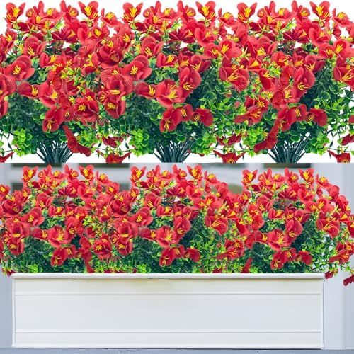 8 Bundles Artificial Flowers Outdoor UV Resistant Faux Plants Set