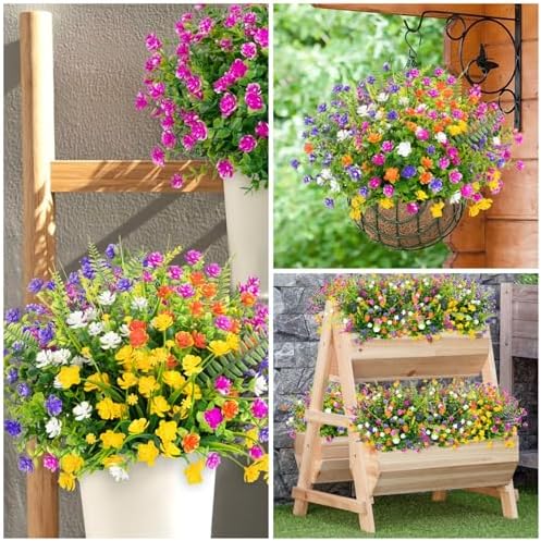 Bassion 20 Bundles Artificial Flowers for Outdoor Decor