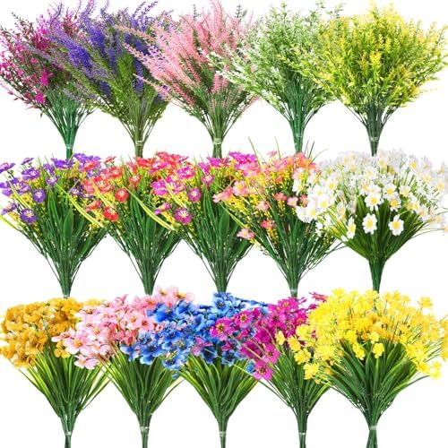 60 Bundles Artificial Flowers 15 Styles UV Resistant