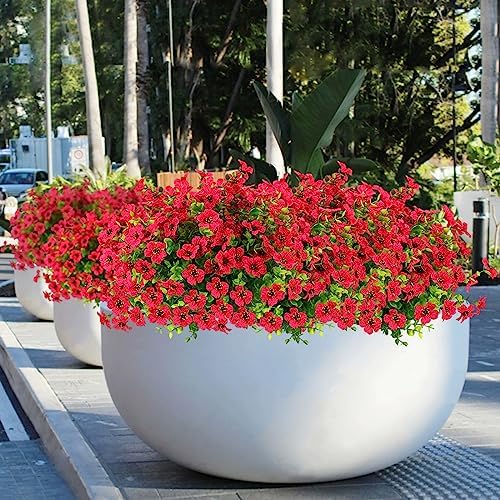 12 Bundle Artificial Flowers Outdoor UV Resistant Realistic Red