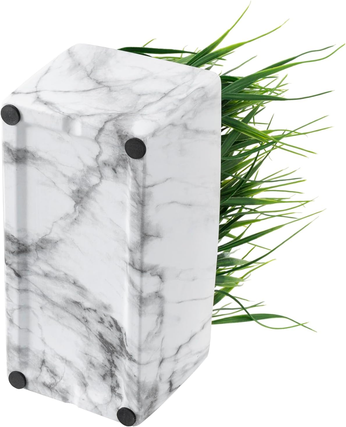 MyGift 10 Inch Artificial Green Grass in White Marble Ceramic Planter