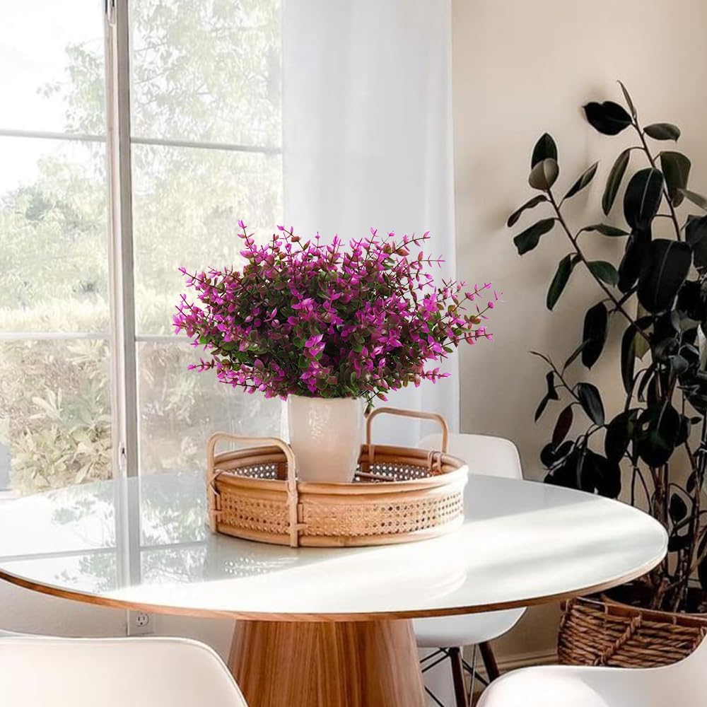 RECUTMS Artificial Flowers 8 Bundles Faux Fuchsia Eucalyptus