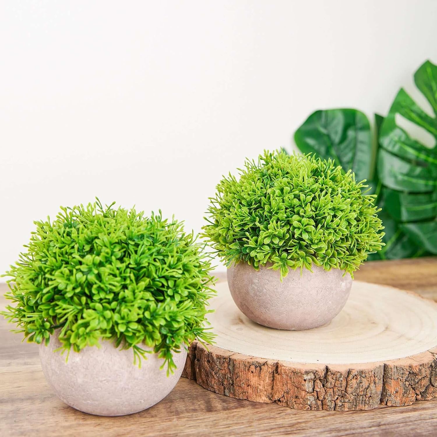 Efavormart 2 Pack Potted Artificial Boxwood Topiary in Gray Planter Pots