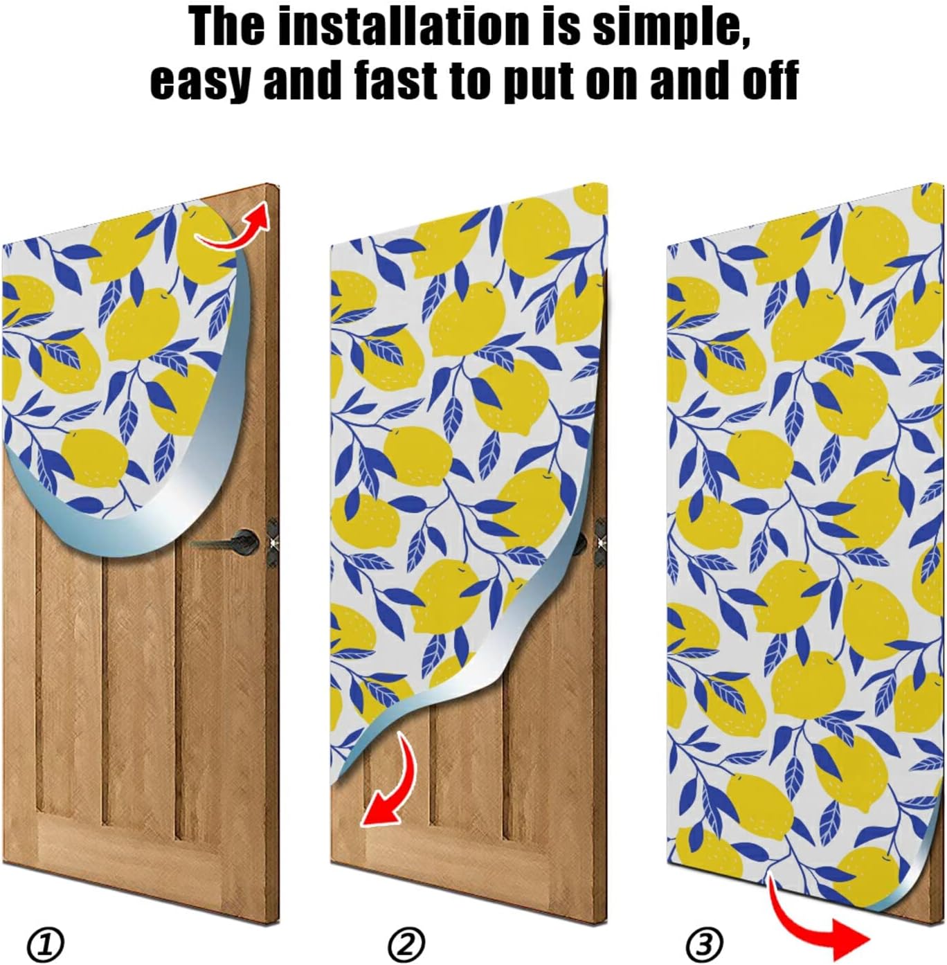 Poeticcity Tropical Yellow Lemons Blue Leaves Door Cover 36x98 Inches