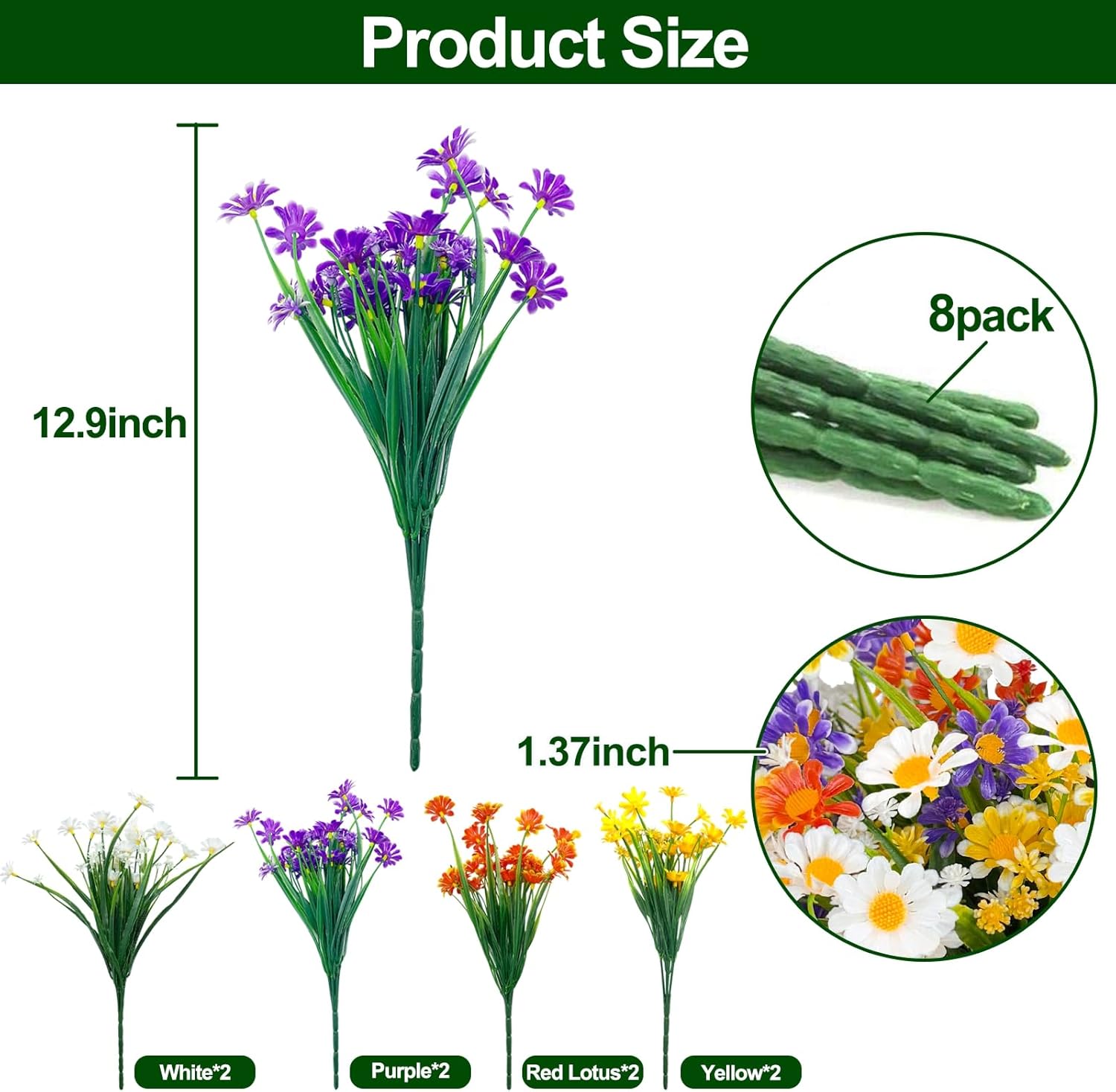 8 Bundle Artificial Daisy Flowers for Outdoor Decoration