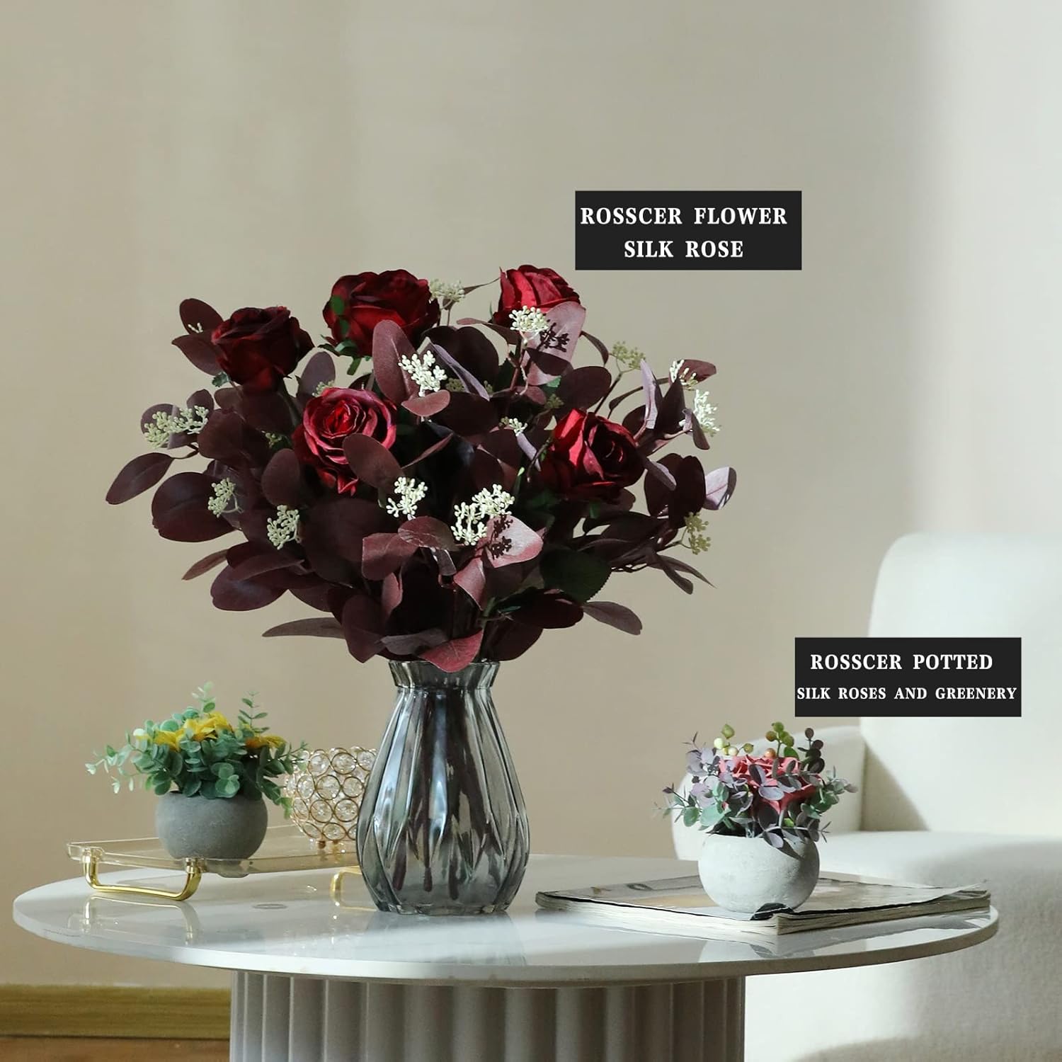 Rosscer 12Pcs Artificial Eucalyptus Stems with Berries