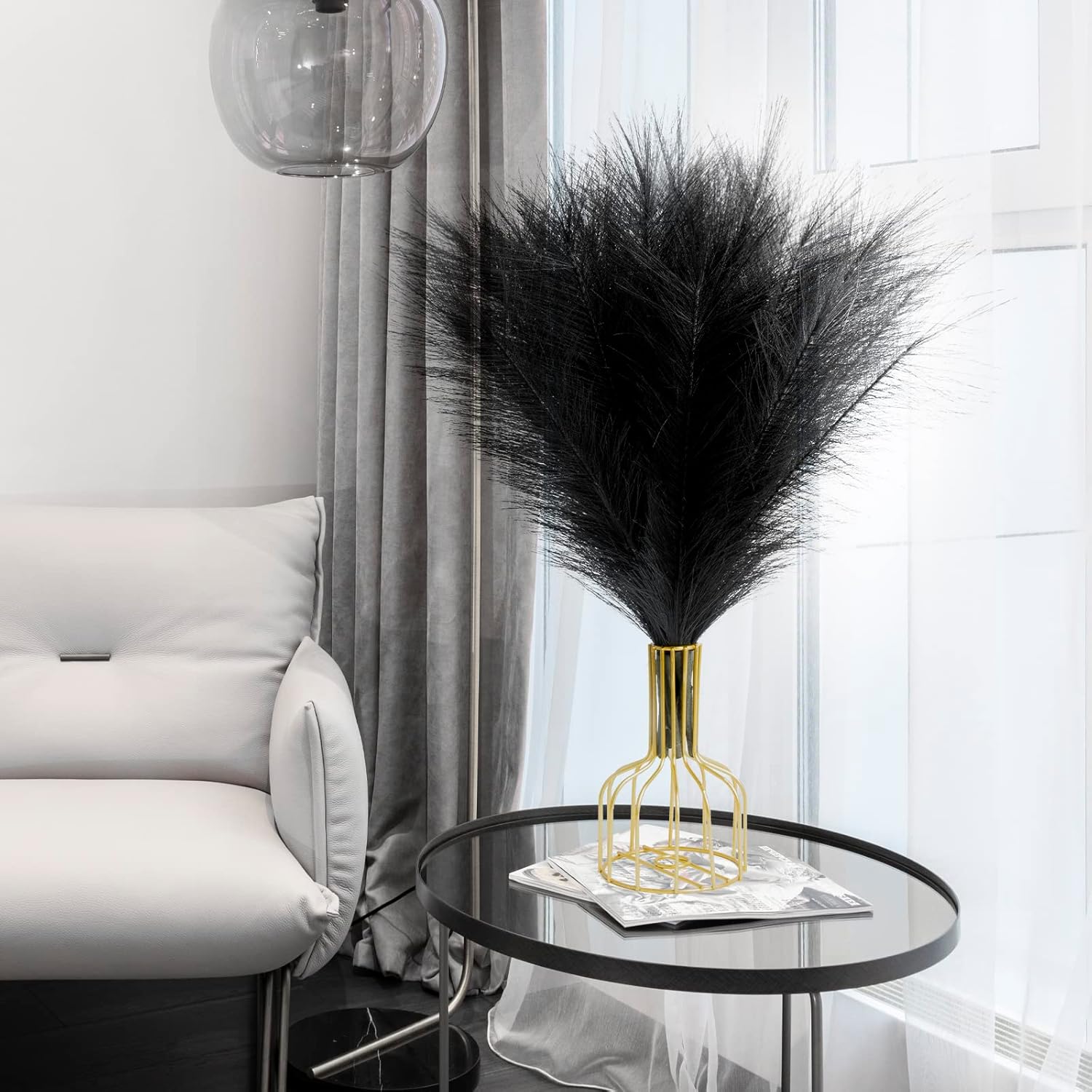 U-LIAN 6PCS Black Artificial Pampas Grass 17 Inch Decor