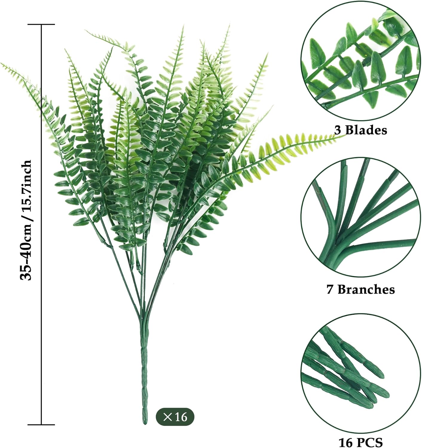 ZERRO 16 Piece Artificial Boston Fern Set