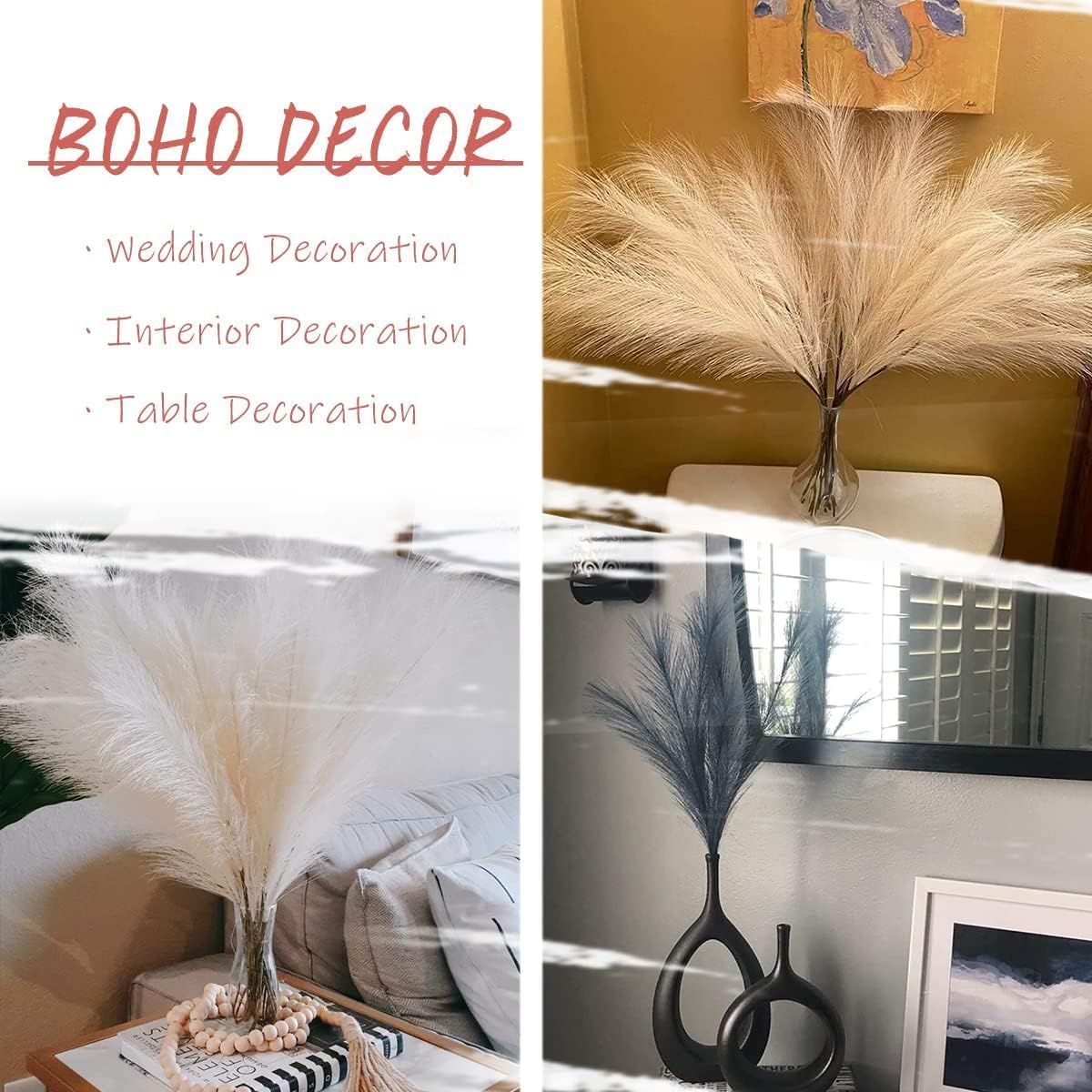 U-LIAN 12PCS Grey Faux Pampas Grass 24 Inch Decor