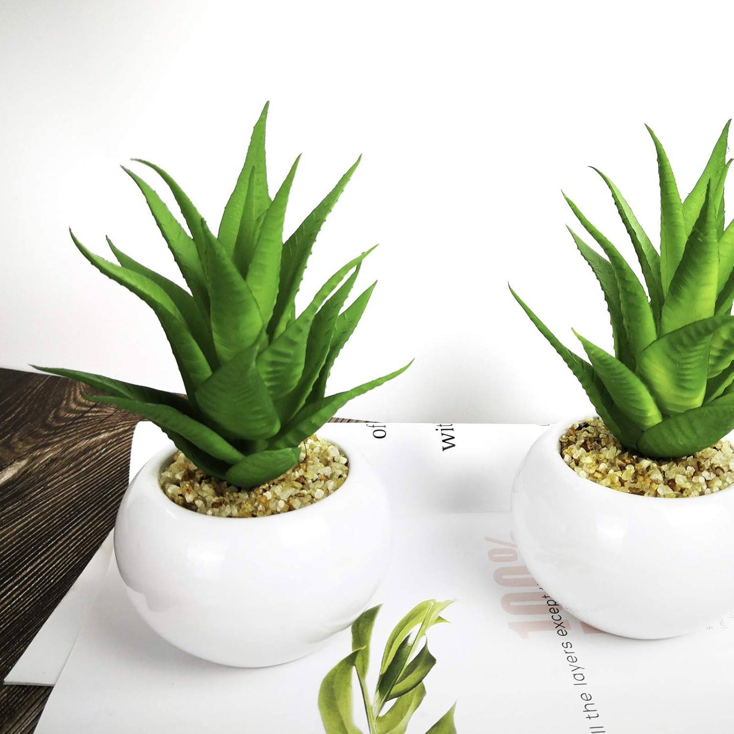 TUOKOR Artificial Aloe Plants in Ceramic Pots 2 Pack