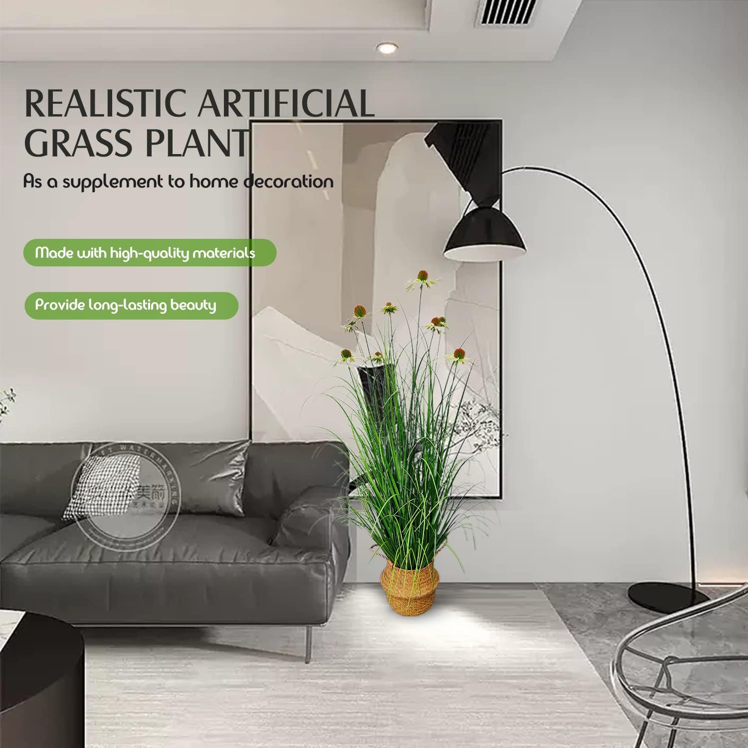 46-Inch Artificial Tall Grass Plant with 9 White Echinacea Flowers