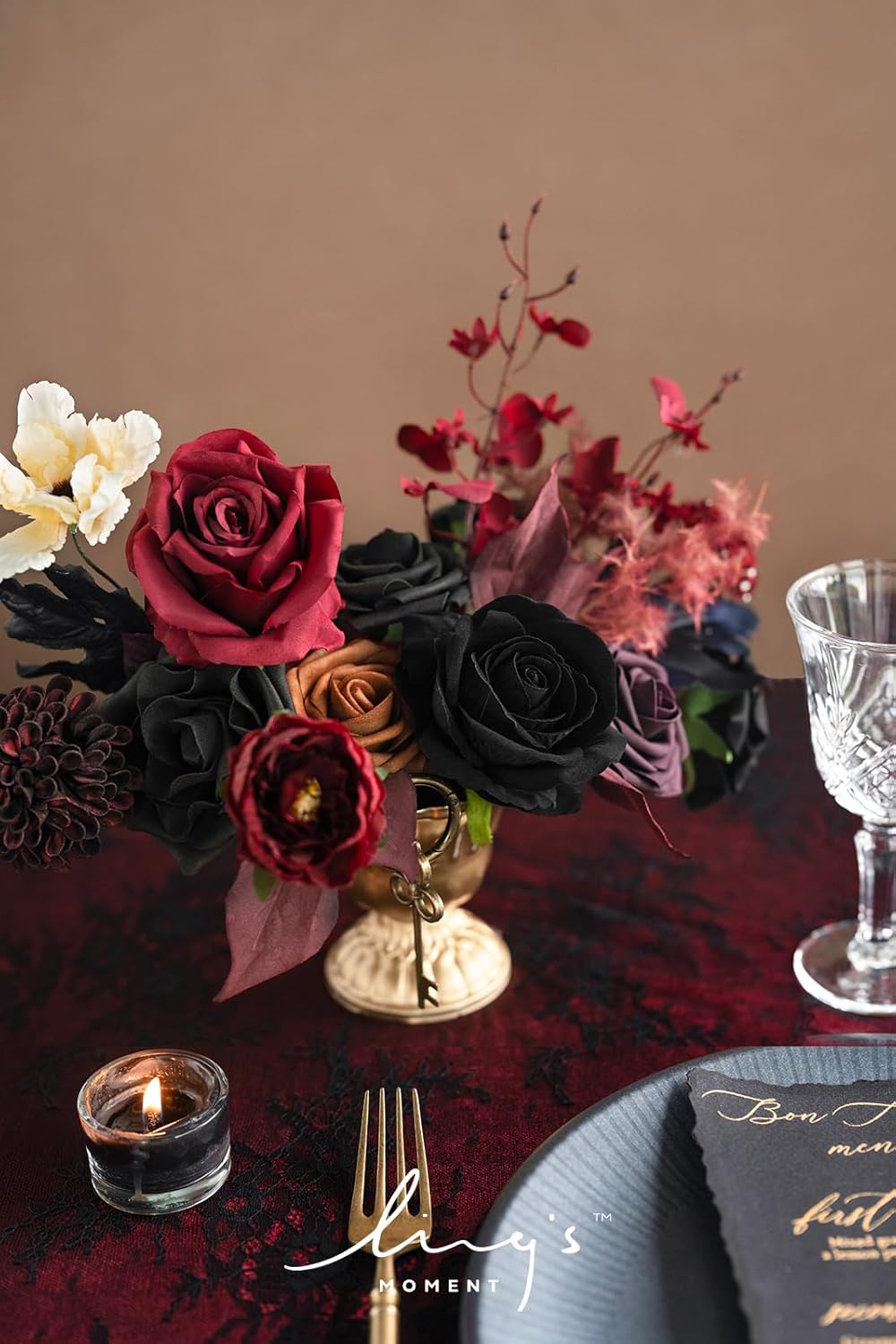Moody Burgundy Black Artificial Flowers and Greenery Mini Combo Set