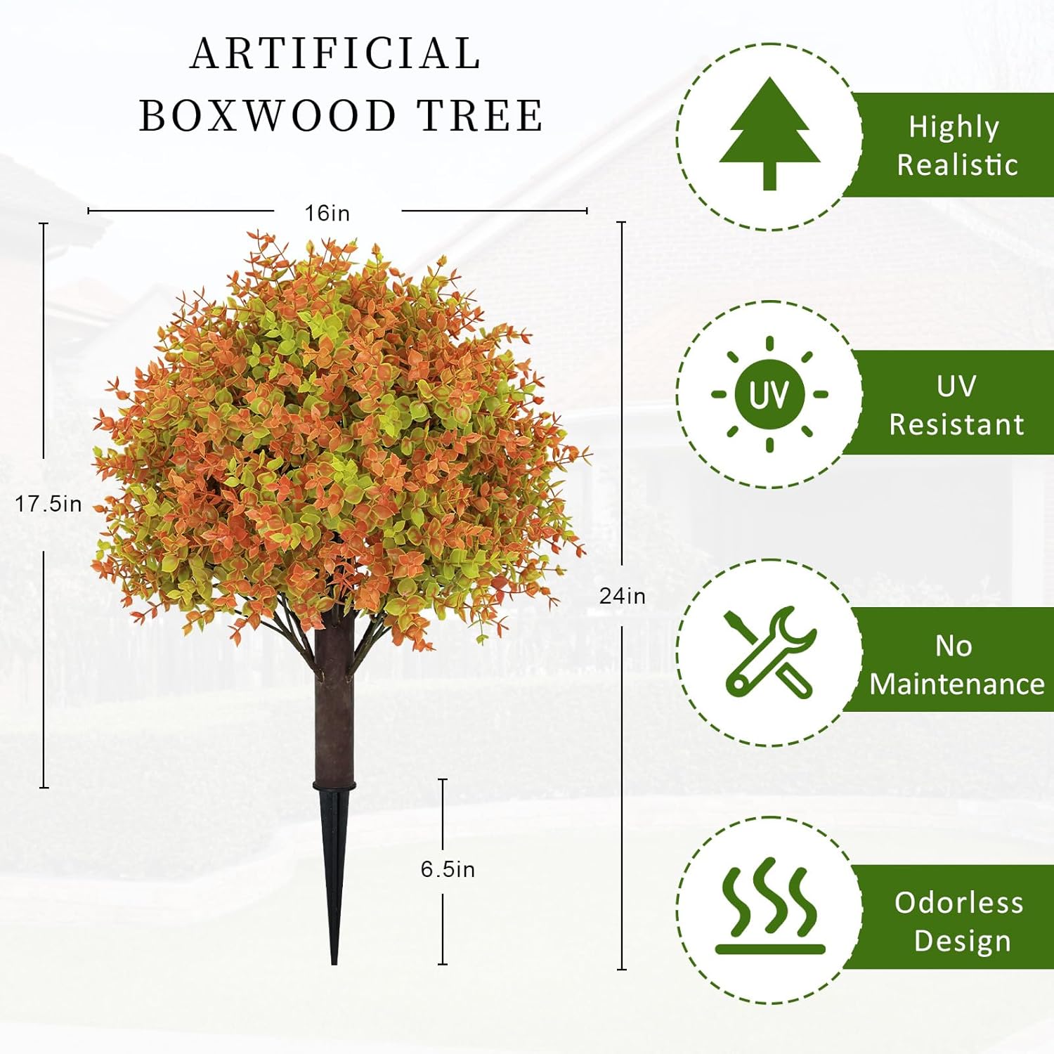 Artificial Fall Boxwood Plants Set of 2 UV Resistant Outdoor Topiary Trees